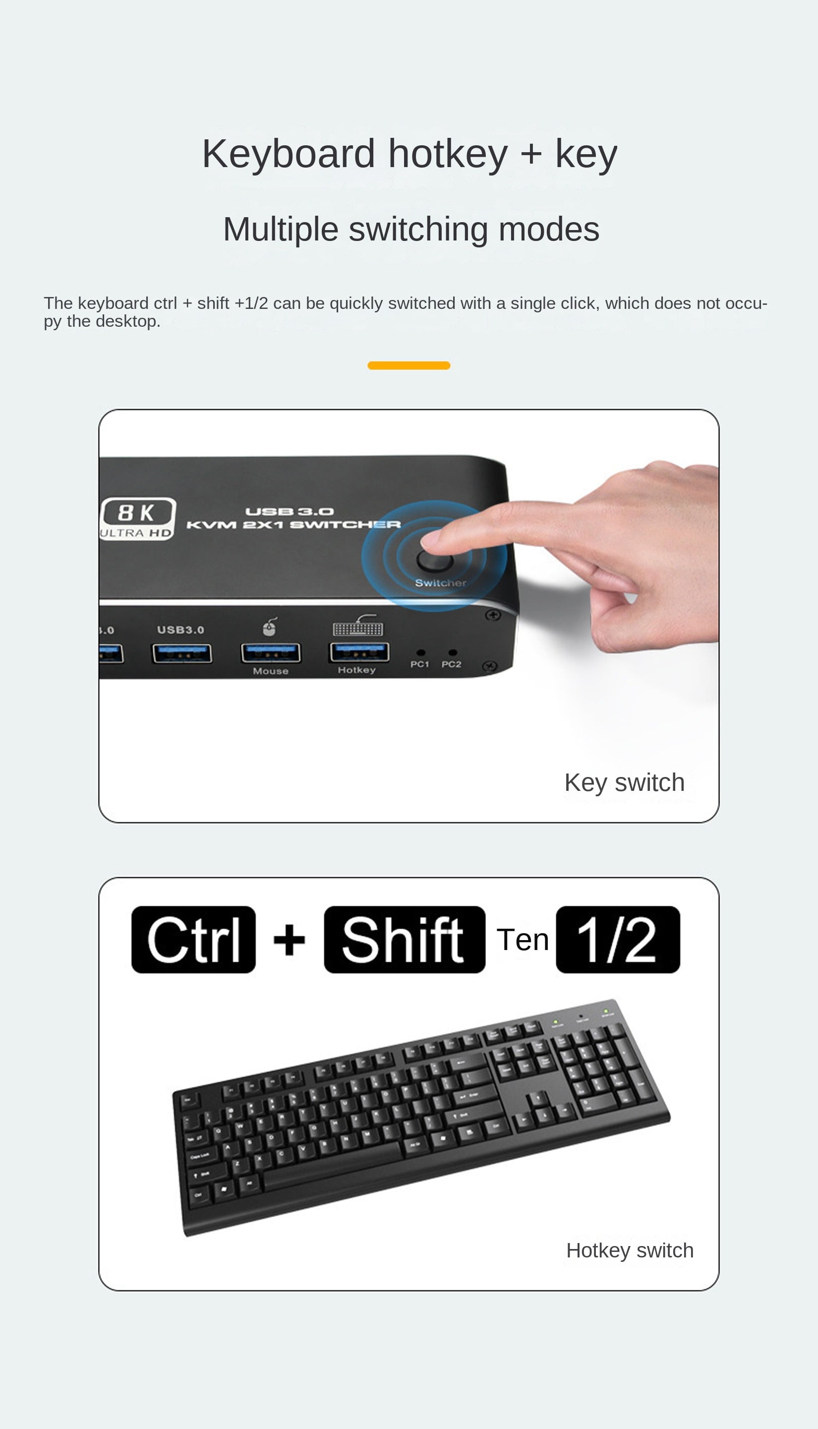 8K HDMI KVM Switch 8K USB KVM HDMI Switch 2x1 HDMI2.1 Ports + 4X USB3.0 KVM Ports,Share 2 Computers one Monitor Switch,Supports 8K 60Hz,4K 120Hz,YUV 4:4:4,HDCP 2.3,HDR 10,Hotkey,Darkish