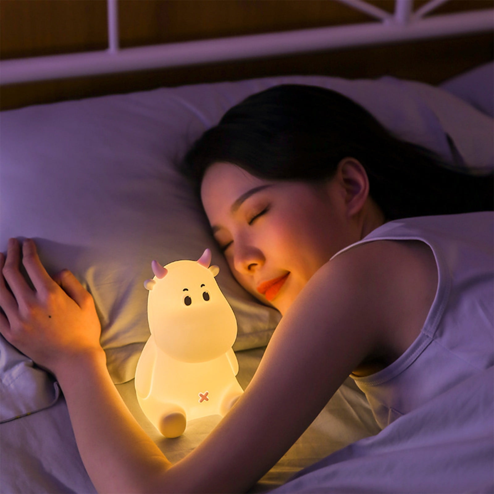 Cute Cow Night Light LED Bedside Lamp Soft Warm Glow Baby Feeding Night Lamp Rechargeable Sleep Light Nursery Bedroom Kids Room Portable Decorative Lighting