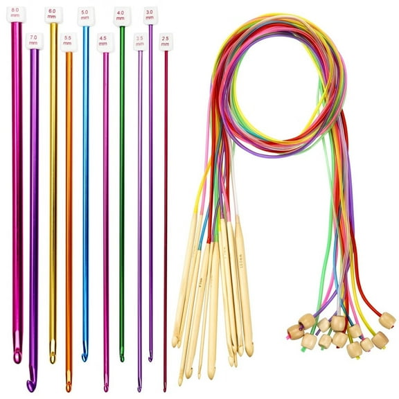 23 Pieces Tunisian Crochet Hooks Kit Including 12pcs 3-10 mm Bamboo Knitting Needle with Bead Carbonized Bamboo Needle 11pcs 2-8 mm Multi Color Tunisian Afghan Aluminum Crochet Hooks