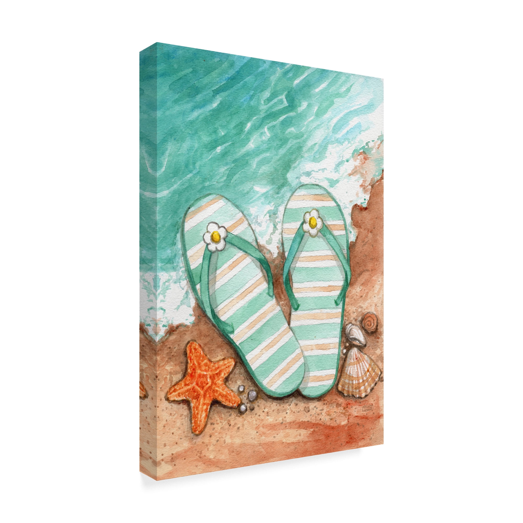 Trademark Fine Art 'Flip Flops On The Beach Plain' Canvas Art by Melinda Hipsher
