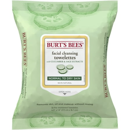 Burt's Bees Facial Cleansing Towelettes, Cucumber and Sage, 30 ct