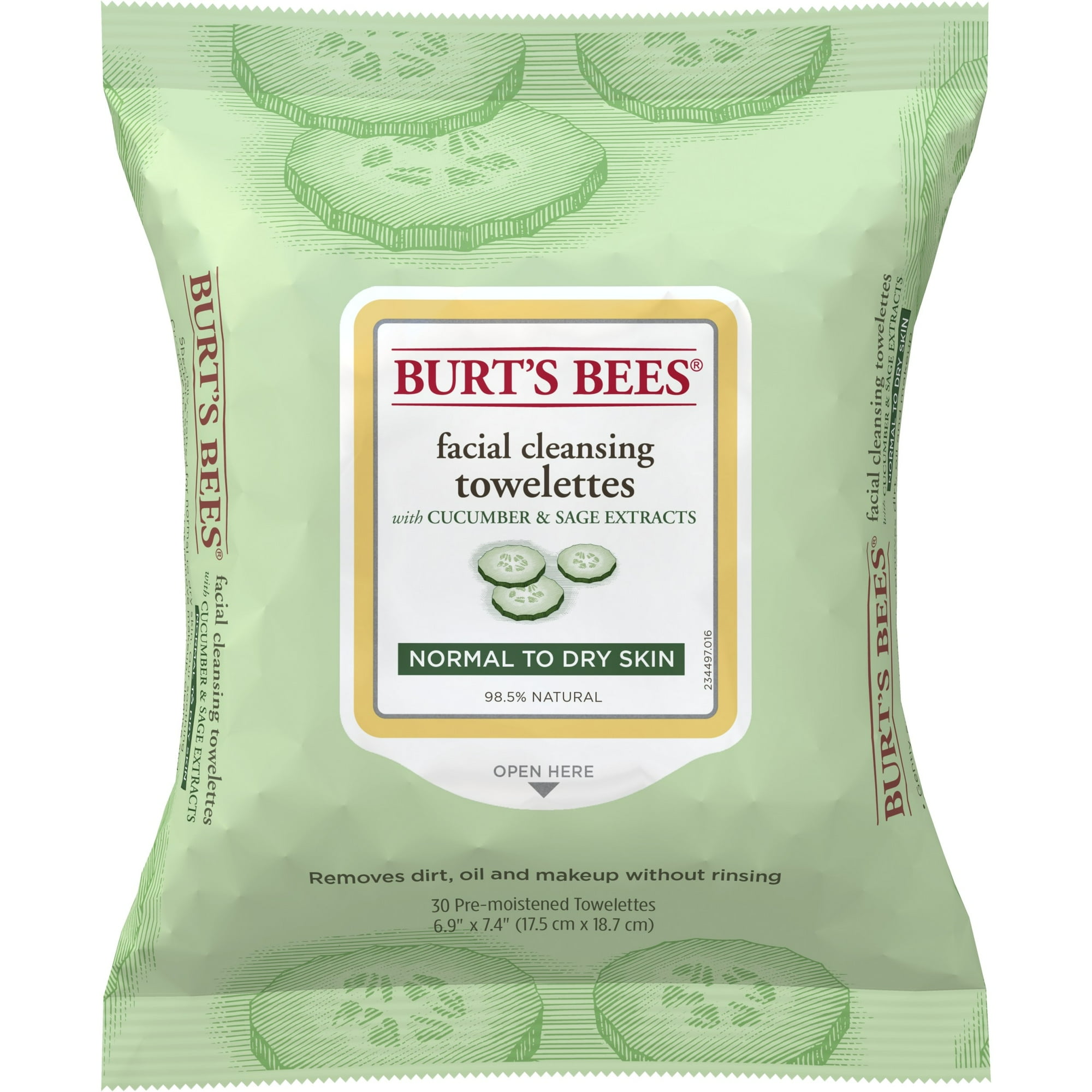 Burt's Bees Cucumber & Sage Facial Cleansing Towelettes, 30 Ct
