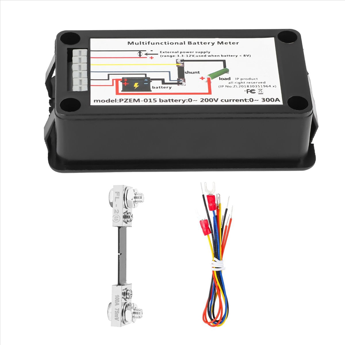 2X PZEM015 Digital DC 0-200V Voltage Current with 200A Shunt Car Battery Tester Voltage Meter Monitor 12V 24V 48V,2 x Battery Tester 2 x 200A Shunt,Black
