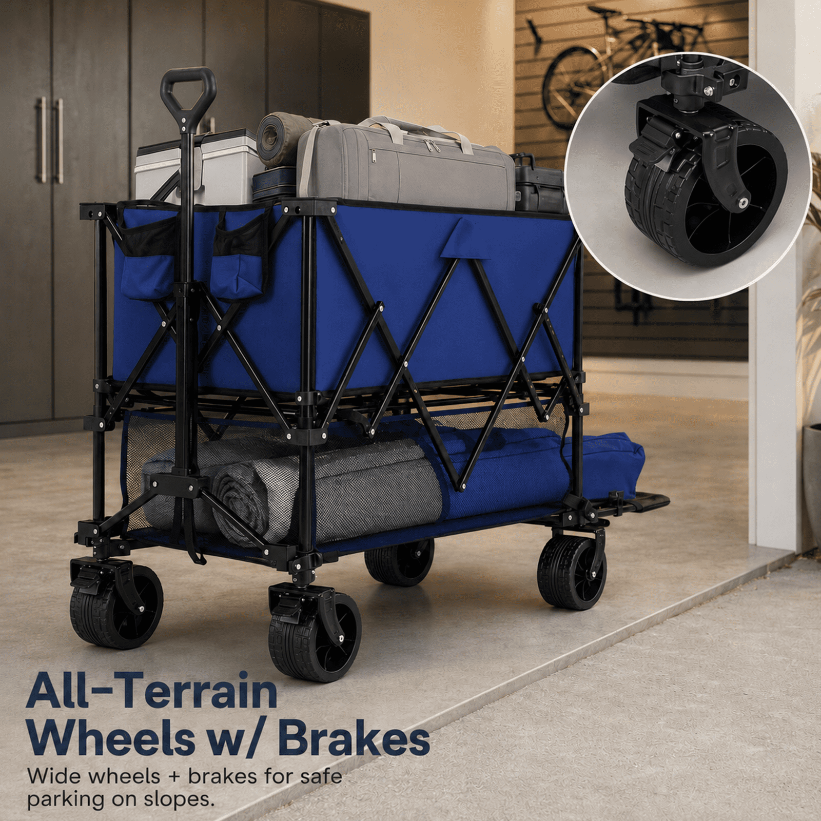 Alvantor Heavy Duty Double Decker Wagon with Extender, 330L Capacity, All-Terrain Wheels with Brakes