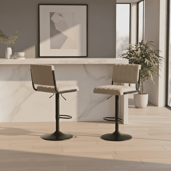 ENYLAY 2-Piece Swivel Bar Stool Set with Footrest, Adjustable Height Modern PU Leather Counter Stools(Deep apricot,Set of 2)