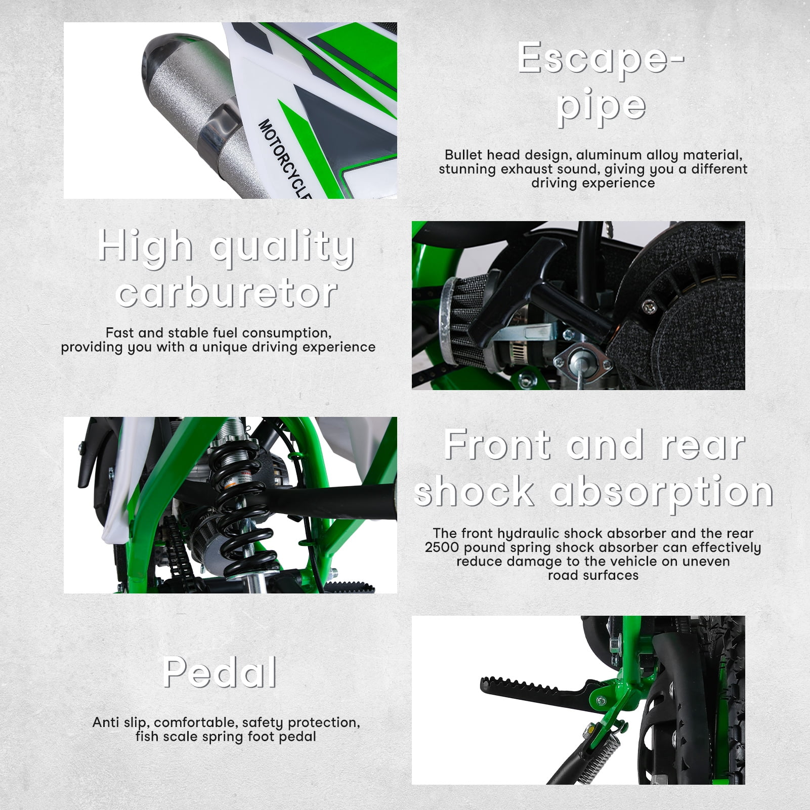 YiJin 49cc 2-Stroke Kids Dirt Bike, Gas Power Motocross, Off Road Mini Motorcycle, Pocket Mini Bikes with Front Rear Disc Brakes (Green)