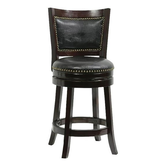 Bowery Hill 30" Upholstered Wood & Faux Leather Swivel Bar Stool in Cappuccino
