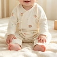 thumbnail image 7 of Baby Kimono Style Romper Girls Boys Cotton Long Sleeve Cute Printed Onesie with Side Bow Tie Detail and Snap Crotch Infant Comfort Jumpsuit Beige 7 3-6 Months, 7 of 7