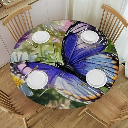 

Palnkart Butterfly Flowers Nature Round Tablecloth Stain-Resistant Washable for Indoor Outdoor Dining Kitchen Farmhouse - Ideal for Restaurants Weddings Parties Picnic - Various