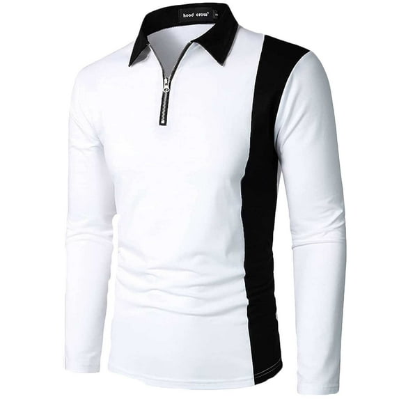 VSSSJ Men's Long Sleeve Shirts Big and Tall Color Block Patchwork Zipper Turndown Collar Shirt Blouse Fashion Versatile Cozy Lounge T-Shirts White XXL