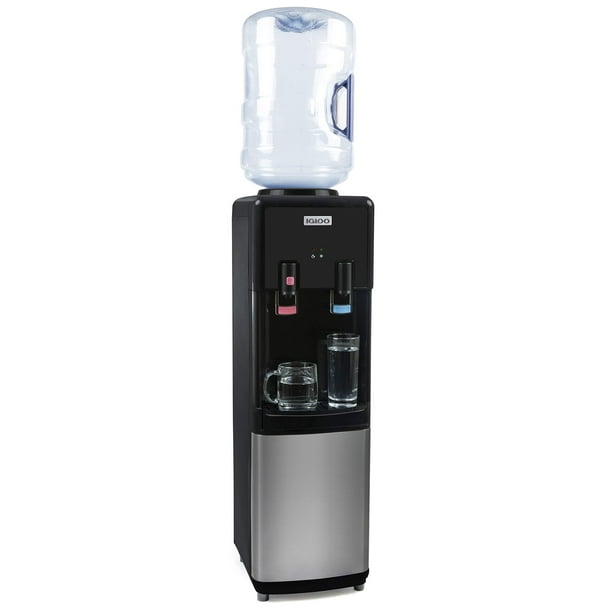 Dispensador de agua Igloo con carga superior, caliente/frío, negro, 5/3 galones