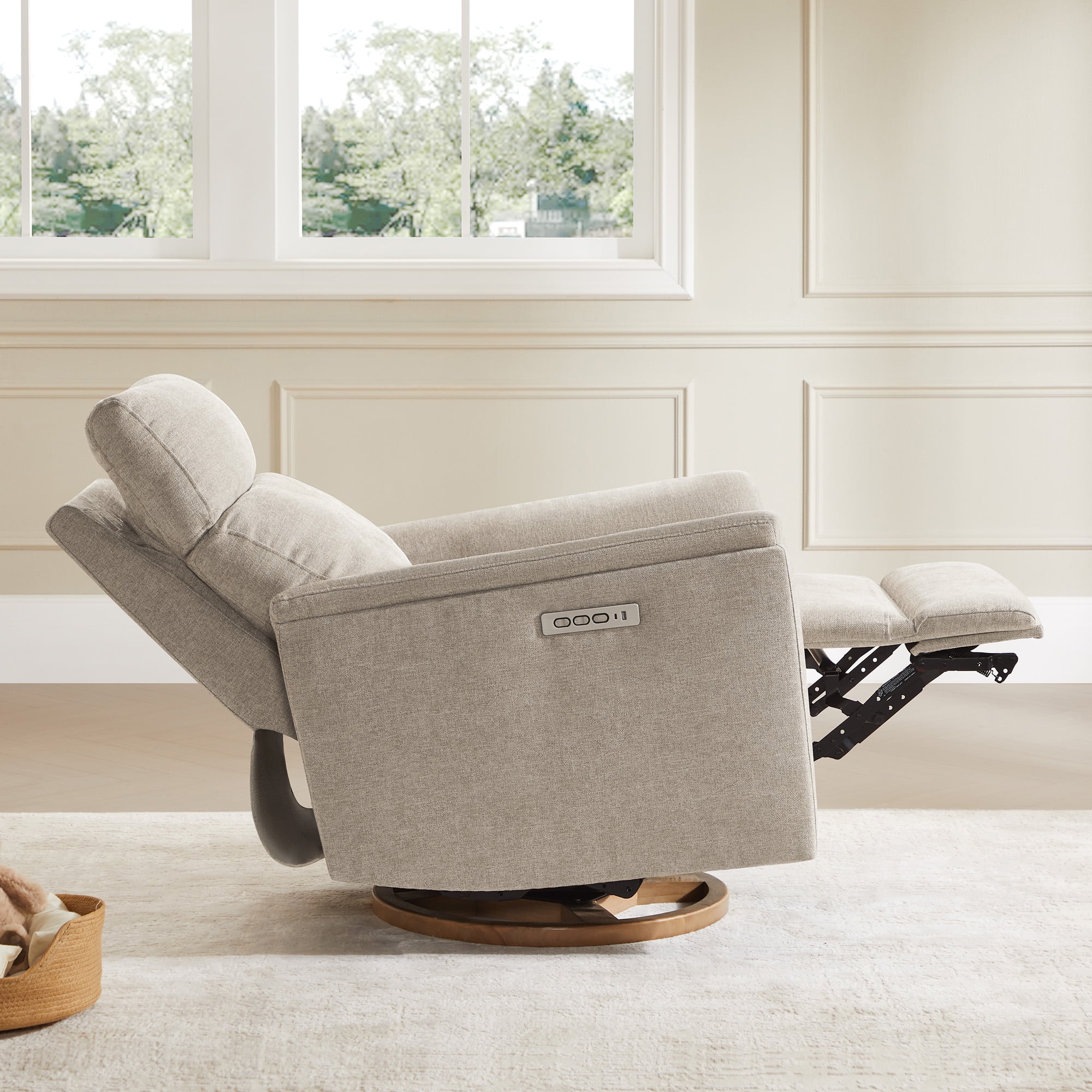 Spruce & Spring 270° Swivel Power Recliner with Nightlight for Nursery and Living Room, Khaki