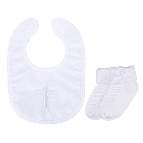 Infant Baby Boys' Girls' Christening Baptism Embroidered Cross Bib and