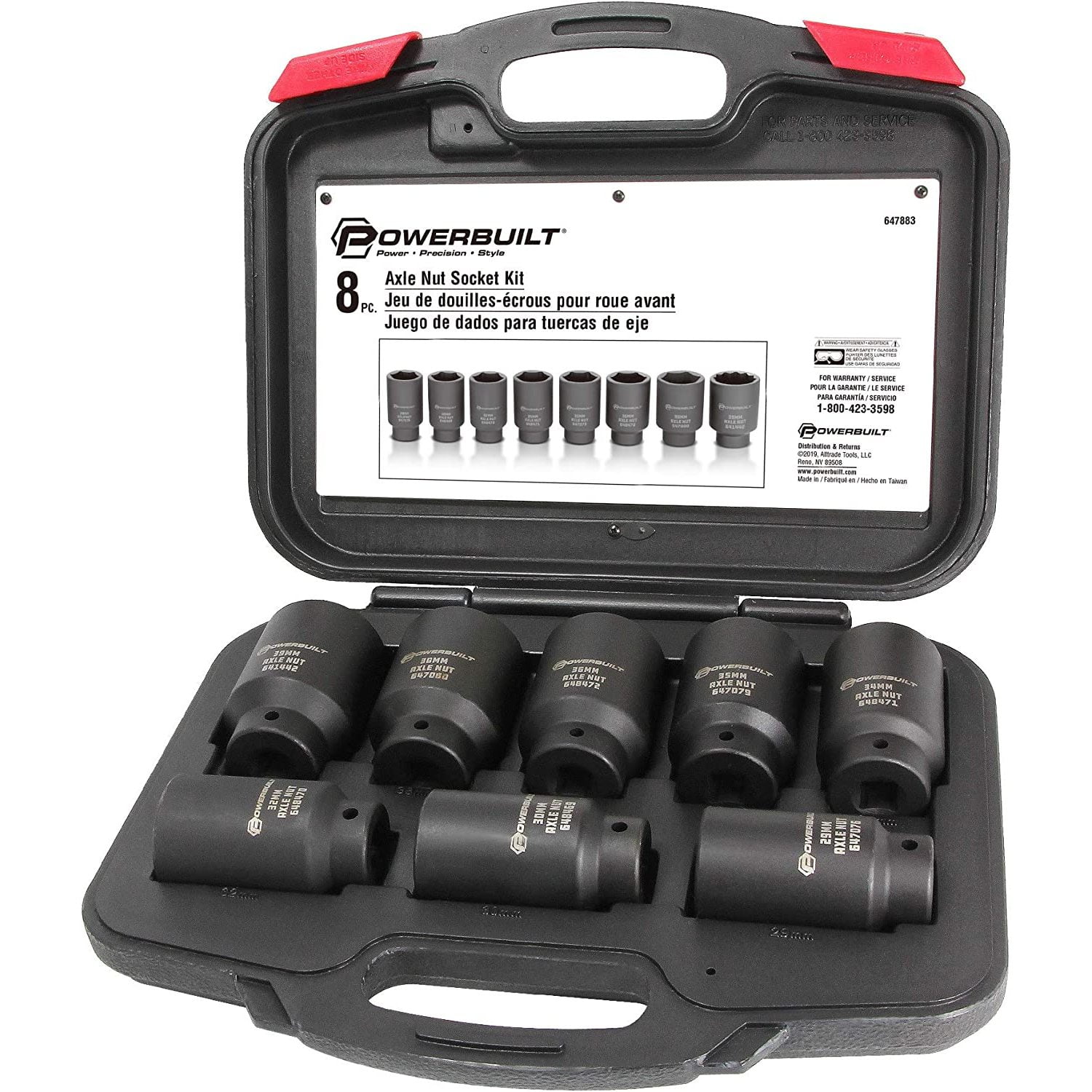HTYSUPPLY Axle Nut Socket Kit, 8 Piece, 1/2 Inch Drive, 6 and 12 Point