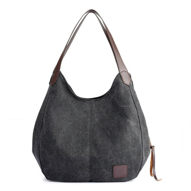 Bolso de hombro de lona de algodón con múltiples bolsillos para mujer, bolso de mano de moda
