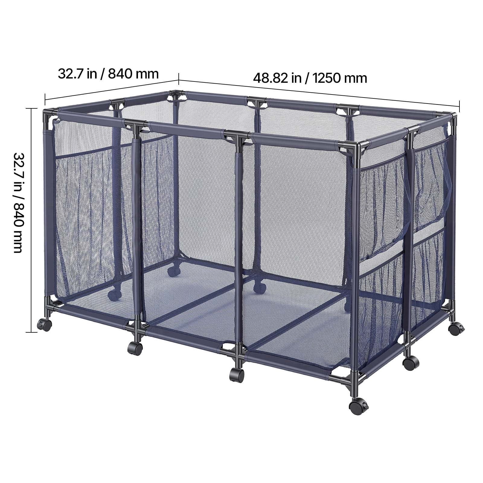 KFFKFF Pool Storage Bin, 48.8 x 32.7 x 32.7 in, Rolling Organizer with Side Pockets & Wheels, Durable Metal Frame, Poolside Toy and Noodle Holder with Mesh Basket for Swimming Areas