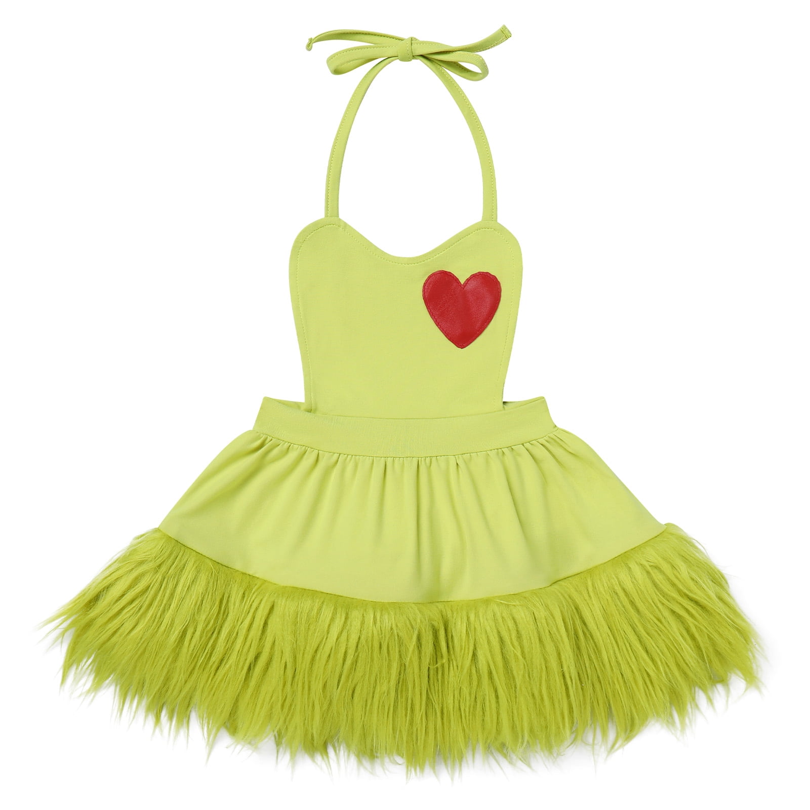 FYMNSI Baby Girl Christmas Outfit Toddler Green Faux Fur Romper Tutu Dress with Leg Warmers Xmas Dress Up Clothes