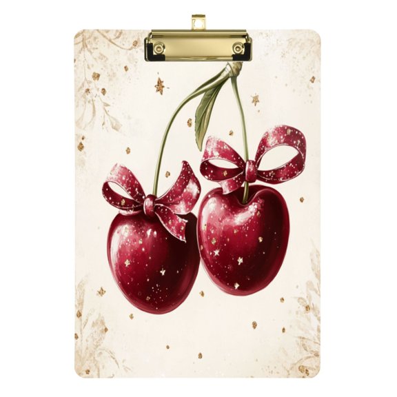 12.5" x 9" Acrylic Clipboard with Gold Metal Clip Office and Classroom Essential Two Cherries with Bows