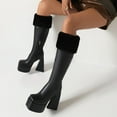 thumbnail image 3 of B91xZ Bottes Larges au Genou pour Femmes Confortables Plateforme Bout Rond Extensibles pour Femmes, Noir 9, 3 of 5