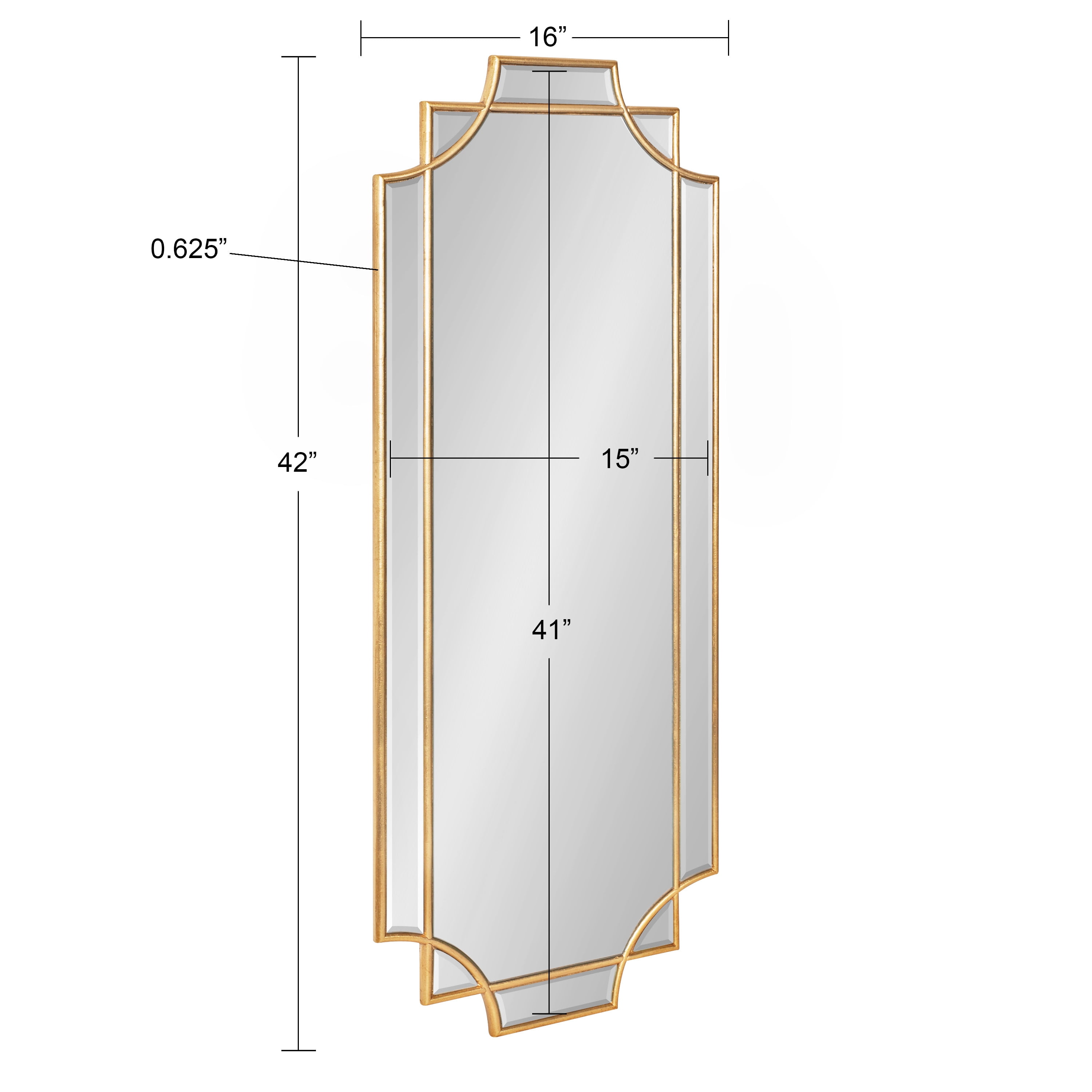 Kate and Laurel Minuette Glam Wall Mirror, 16 x 42, Gold, Elegant Traditional Home Decor With A Boho Charm