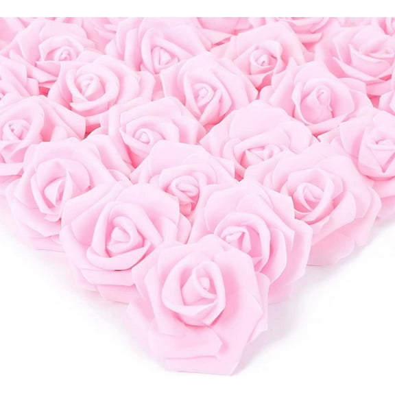 Artificial Rose Flower Heads, Real Looking Light Pink Foam Fake Roses for DIY Wedding Baby Shower Centerpieces Arrangements Party Tables Home Decorations (Light Pink, Stemless)