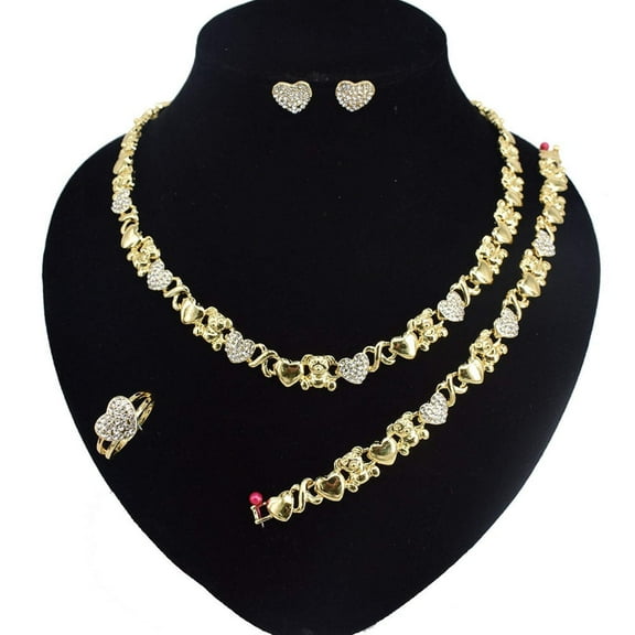 JoeytheJewelryNY HUGS &KISSES teddy bear set necklace bracelet earrings ring gold Plated #7