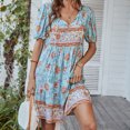 thumbnail image 1 of Vestido Bohemio Vestido bohemio Estampado floral Casual Vintage Sundress Mujer Vestidos (Azul M) Cgtredaw Para estrenar, 1 of 1