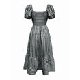 thumbnail image 7 of Black and White Gingham Boho Midi Dress for Women Puff Sleeve Cinched, 7 of 7
