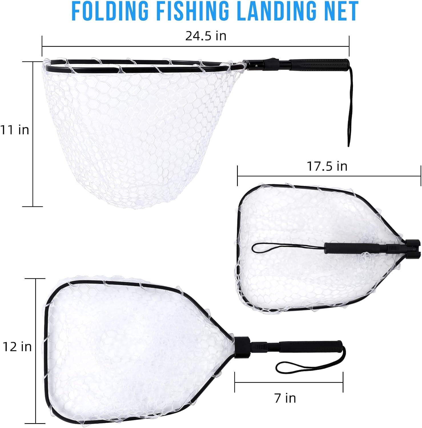 ATENOW Fly Fishing Landing Net Trout Fishing Net, Soft Rubber Catch and Release Fish Net with Wooden Handle Frame, 63*30.5*2.5cm