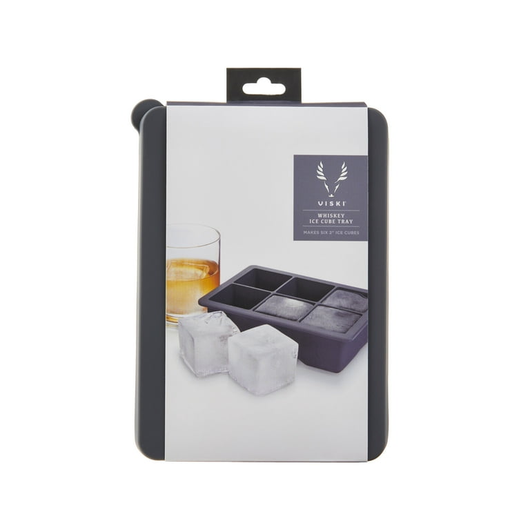 Viski Ice Cube Tray with No Spill Lid - Liquor Cocktail and Whisky Square Ice  Cubes Tray - Silicone Ice Block Mold, Grey 