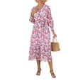 thumbnail image 5 of hirigin Women Midi Dress, Long Sleeve V Neck Flower/Leopard Print Fall Dress with Belt for Daily Party, 5 of 9