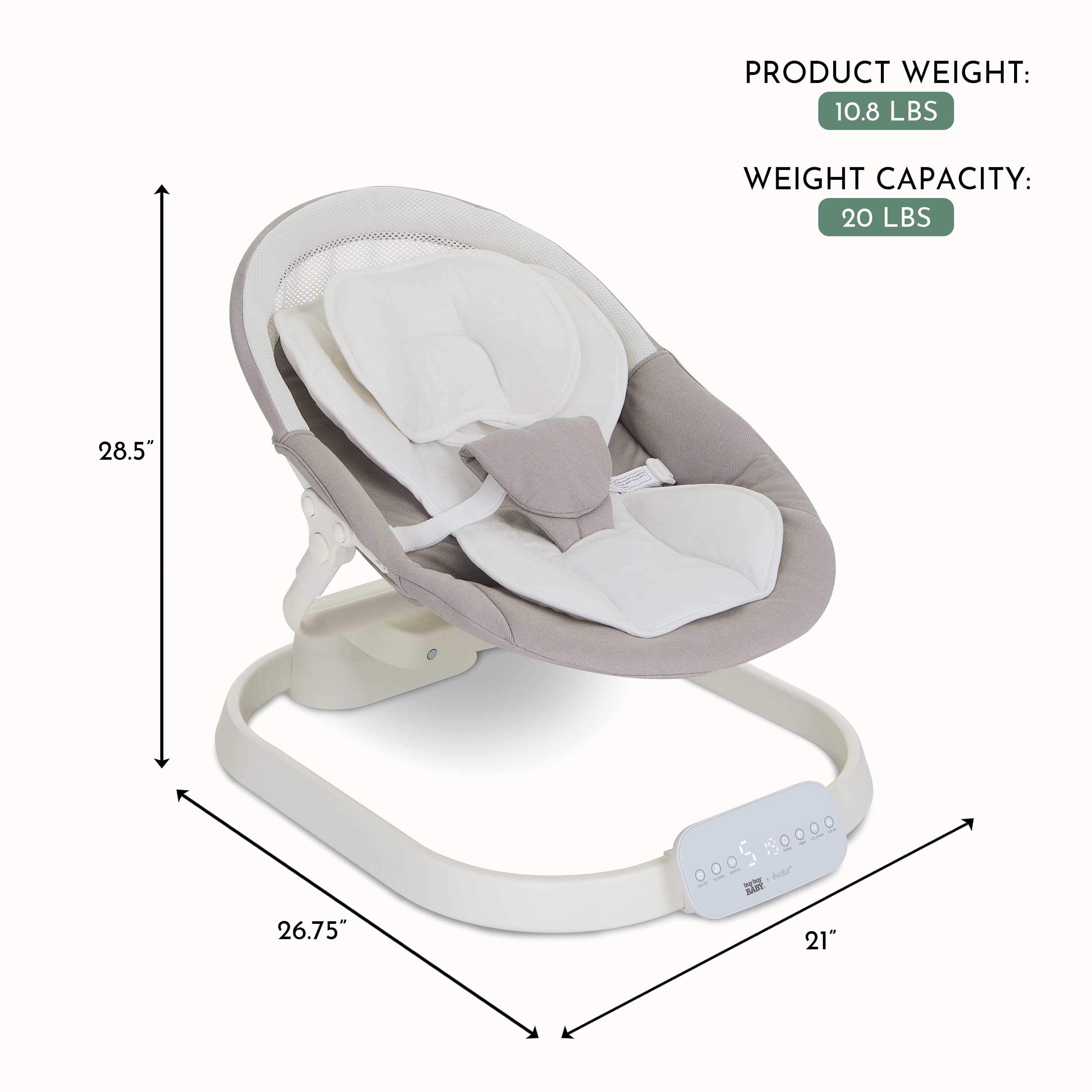 Evolur Comfort Cocoon Swing, White
