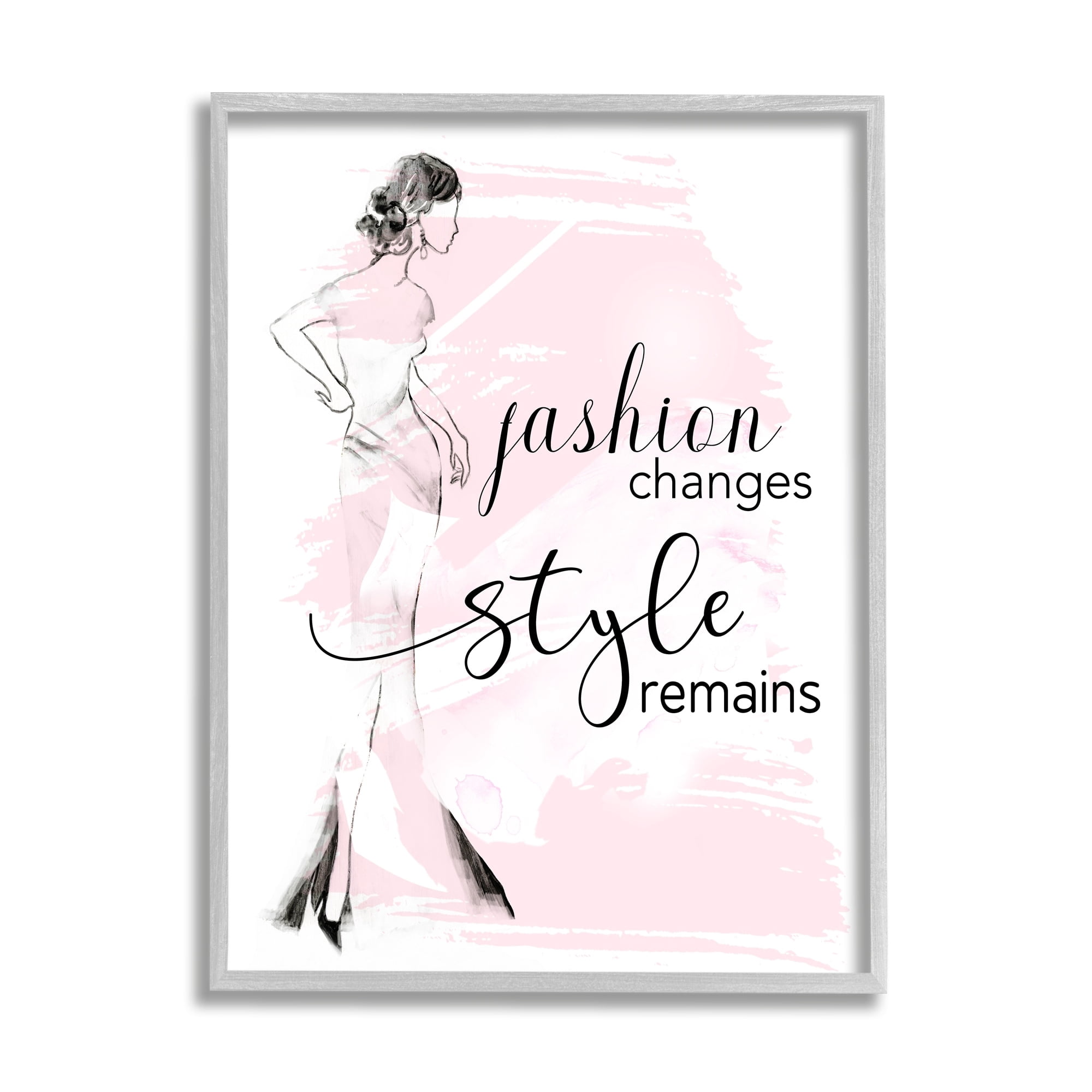 Stupell Industries Fashion Changes Style Remains Glam Quote Woman Graphic Art Gray Framed Art Print Wall Art, Design by Tava Studios