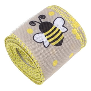 Honeycomb Bee Faux Linen Wired Ribbon, 2-1/2-inch, 10-yard, Natural 