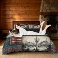 thumbnail image 3 of meiyoeat Western Cowboy Aztec Queen Duvet Cover Set, Vintage Cactus Cowboy Pattern Bedding, Multicolor Brown, Black Reversible3 Pieces, 1 Duvet Cover and 2 Pillowcases, 3 of 6