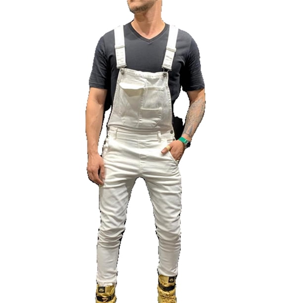 ZAXARRA Men Bib Pants Denim Jeans Suspenders Overalls Straight Skinny
