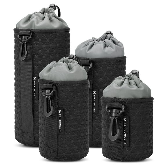 K&F Concept 4 Pack Camera Lens Pouch Case, Protective Lens Bag for Mirrorless Lenses, Drawstring Camera Lens Pouches
