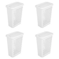 Sterilite Large Slim Laundry Hamper, Plastic, Lift-top Lid and Integrated Handles, White, 4 Pack