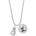 thumbnail image 1 of Delight Jewelry Silvertone Large Boxing Glove Silvertone Script Initial Disc - L - Charm Necklace, 20"+3", 1 of 4