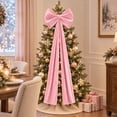 thumbnail image 6 of Ayieyill Velvet Christmas Tree Topper Bow, 51 Inch Large Bow for Christmas Tree Decorations (Pink), 6 of 7