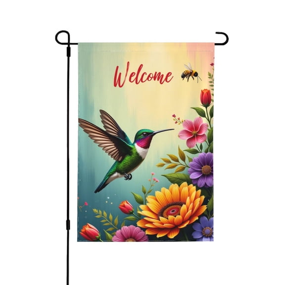 Hummingbird And Bee Welcome Garden Flag 12x18 Inch Double Sided – Vibrant Floral Spring Summer Yard Decoration For Porch, Lawn & Patio, Outdoor Decor