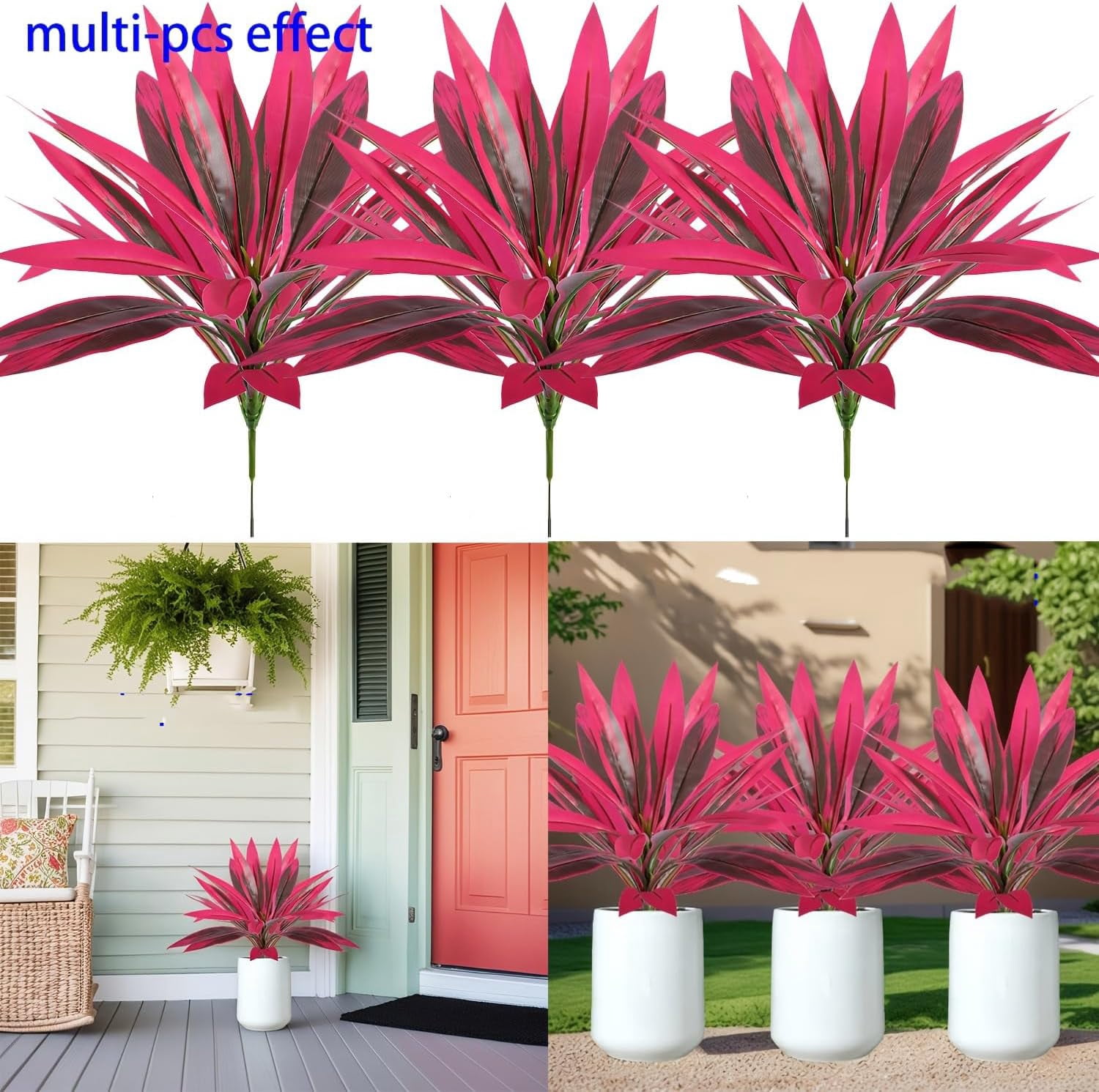 Large Realistic Artificial Boston Fern & Dragon's Blood Tree, Plants with Vibrant/Leaves, Outdoor Fake Plants for Garden, Patio, Wedding, Balcony