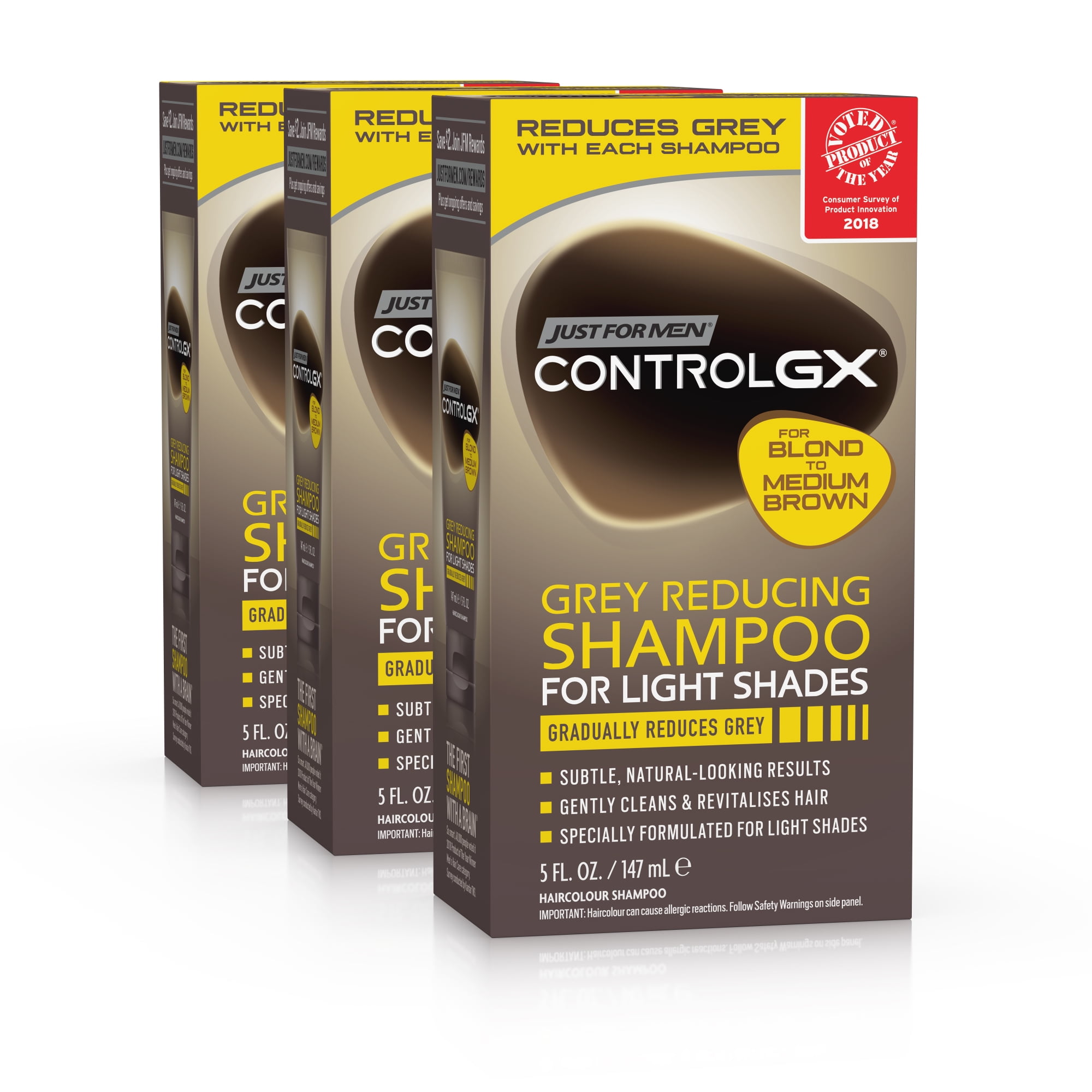 30 Value Just For Men Control Gx Grey Reducing Hair Color Shampoo For Blonde And Medium Brown Hair Gradually Reduces Grey 5 Fl Oz Pack Of 3 Walmart Com Walmart Com