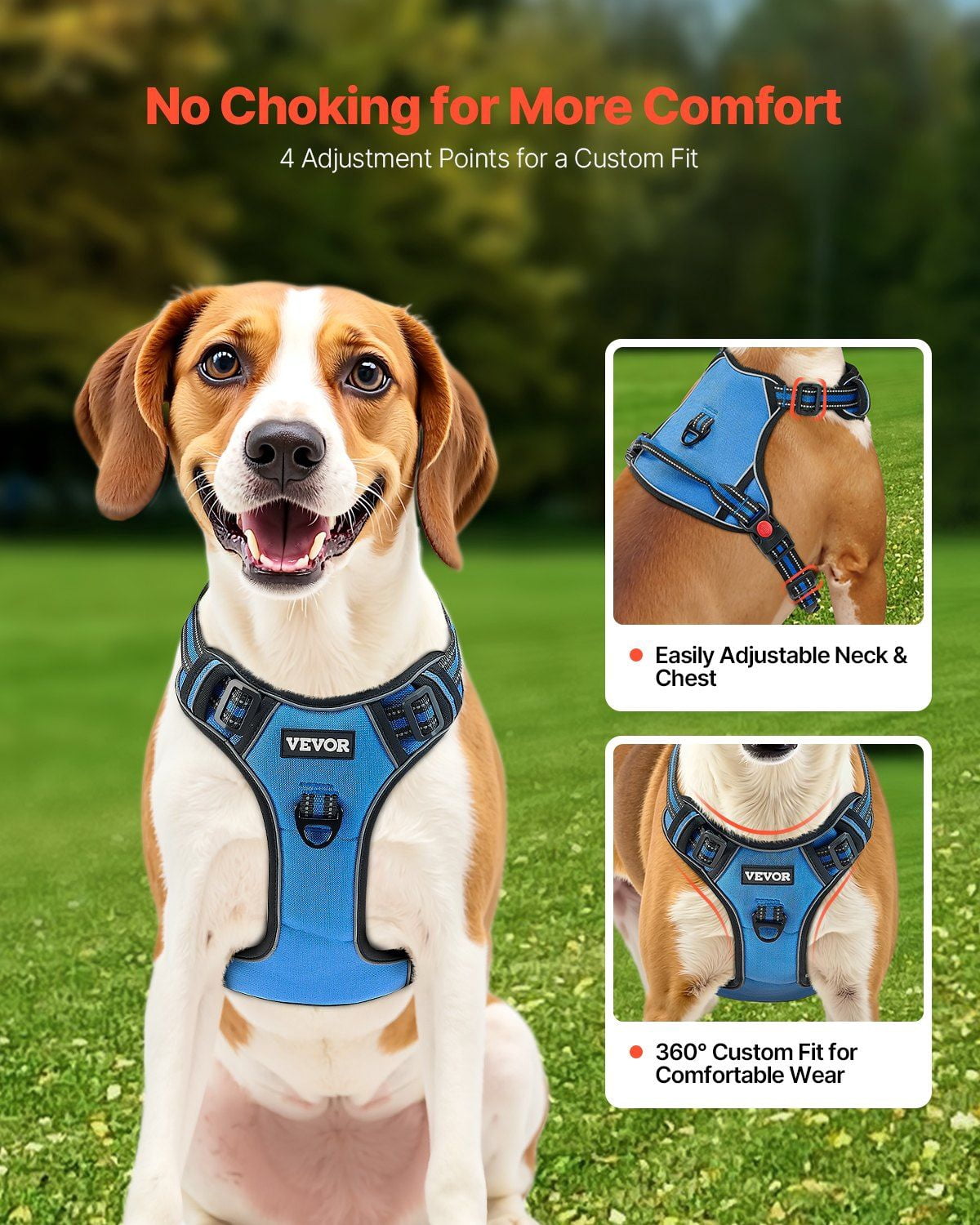 Large Dog Harness No Pull Adjustable Pet Vest with 5ft Leash Handle Metal Rings Buckles Reflective Stitching 600D Oxford Fabric for Training Walking Hiking