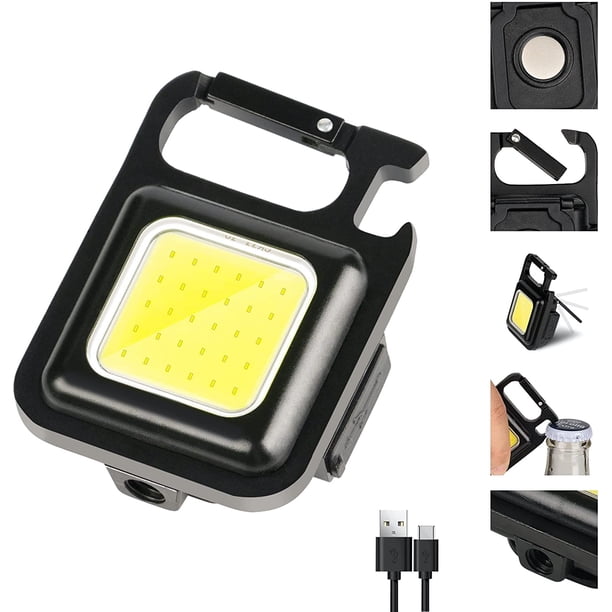 mini-linternas recargables brillantes tipo llavero, 3 modos: luz de bolsillo portátil con soporte plegable, destapador de botellas, y base magnética para pesca, caminata y acampado