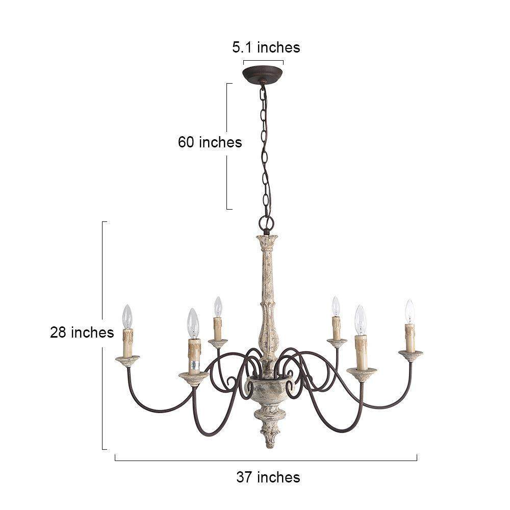 LNC 6-Light Bronze French Country Wood Chandelier Lighting Fixtures for Dining Room, Off-White