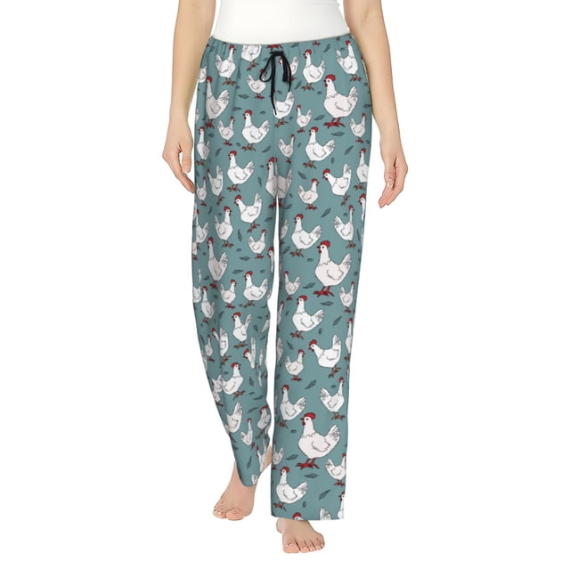 Fotbe Funny Chicken Pantalones de Pijama para Mujer, Pantalones de Dormir, Pantalones Pj con Cordón y Bolsillos-Small
