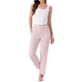 thumbnail image 2 of Womens Plaid Pajama Bottoms Elastic Waist with Pockets Long Sleepwear Lounge Pants XS Pink Plaid, 2 of 5