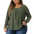 thumbnail image 2 of DARING DIVA Women's Plus Crew Neck Pleat Front Long Sleeve Top 1X Army Green, 2 of 6