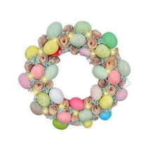 TERGAYEE Easter Door Wreath,Artificial Easter Wreath Pre-lit Wreath,Spring Wreath with Easter Egg String Lights Easter Decorations for Home Wall Window Patio Porch